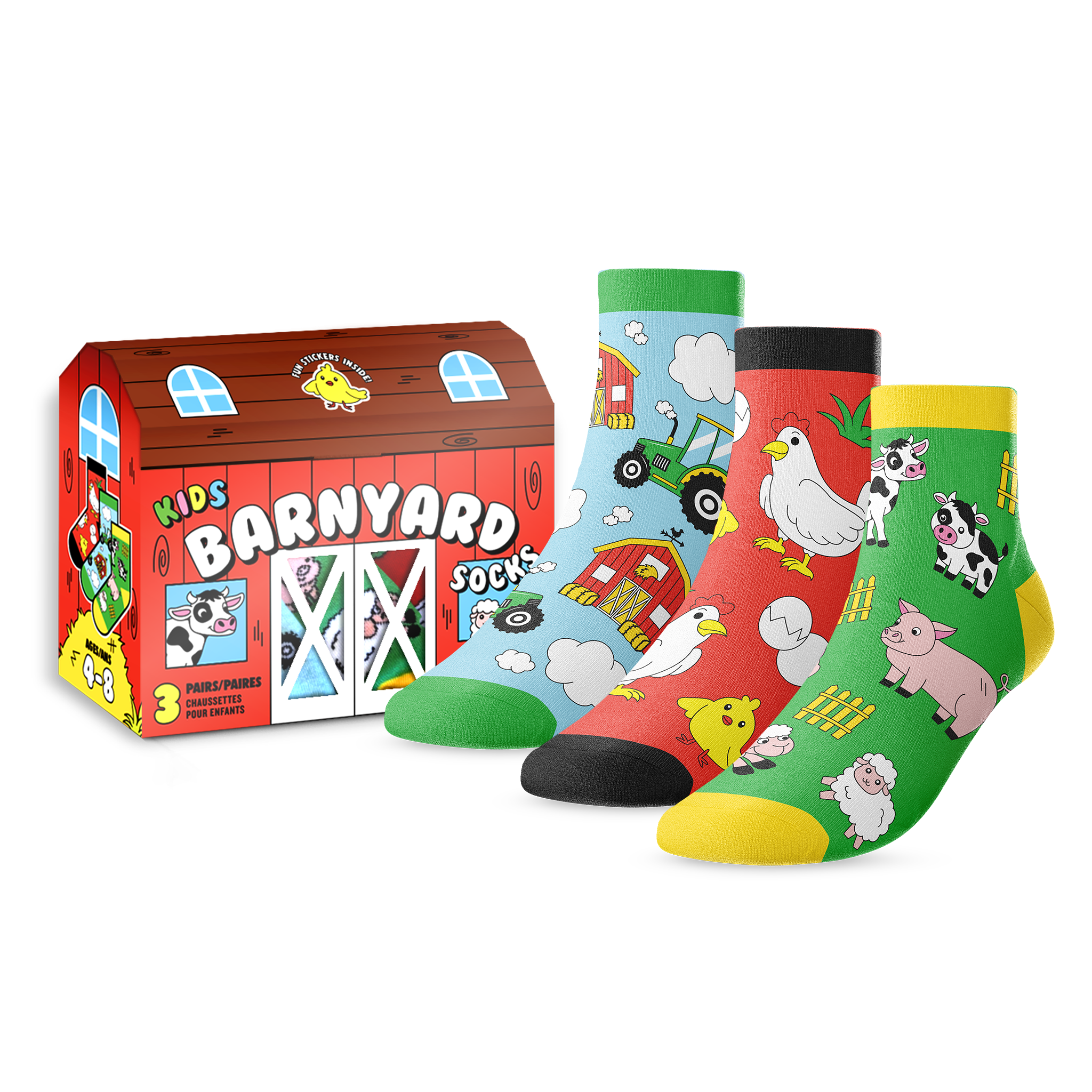 Kids' 3-Pack Barnyard Animal Socks - Main and Local